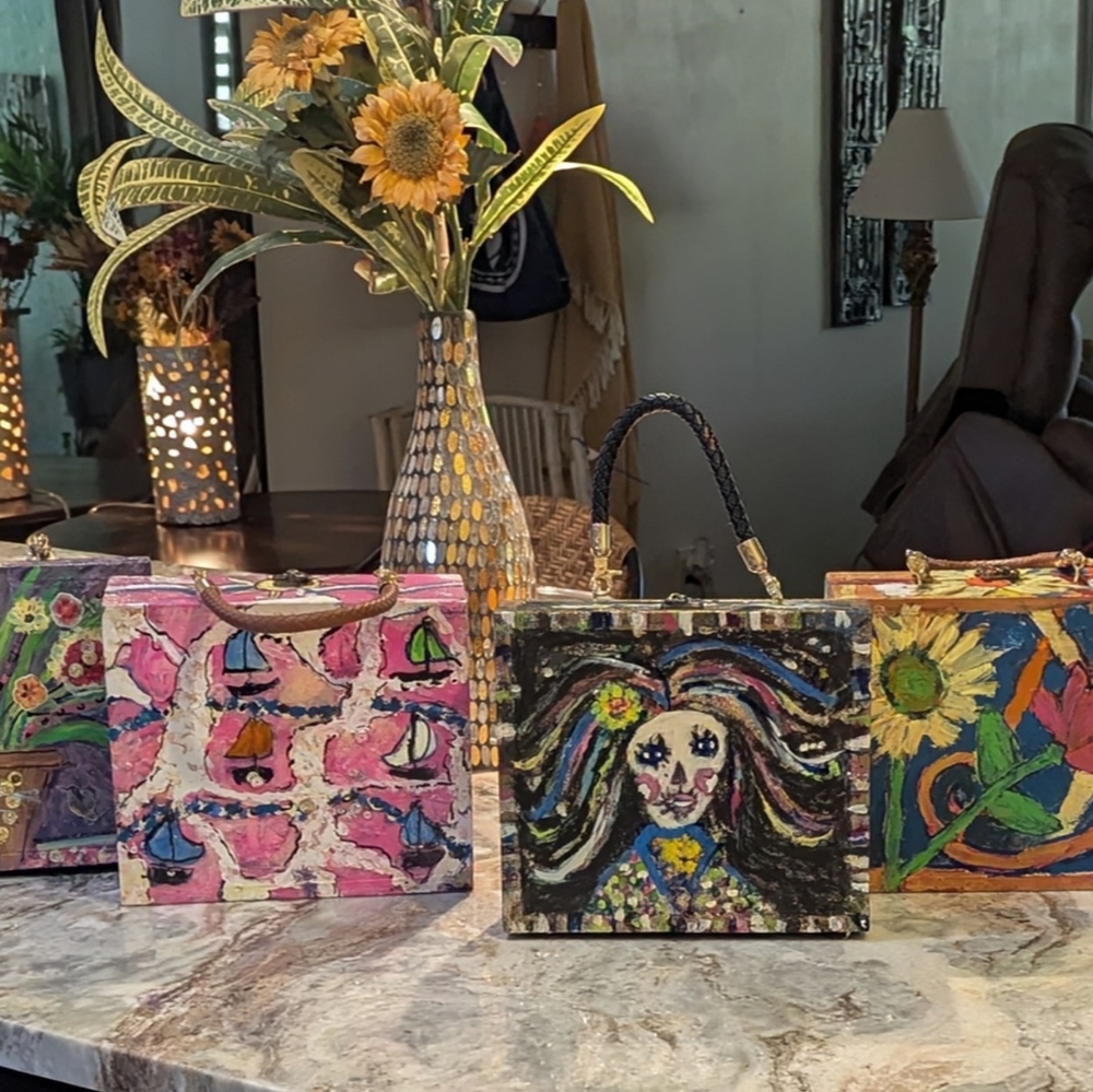 Custom made Cigar Box purses . $75 To $100 Works Of Wearable art